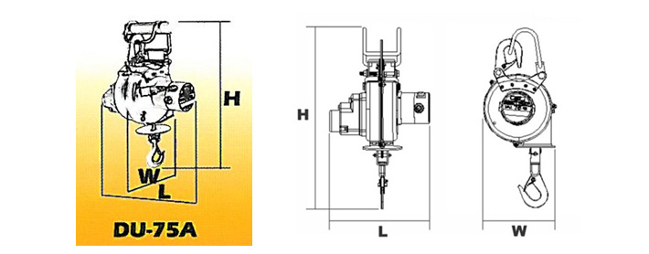 DU-75A小金剛電動葫蘆結(jié)構(gòu)尺寸圖片