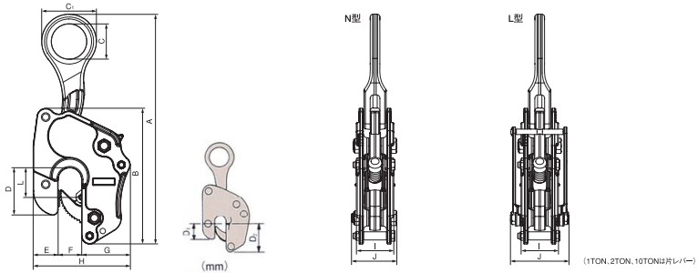 V-25型三木豎吊鋼板鉗結構尺寸圖