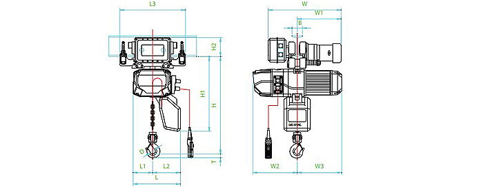 GEN\DEX-M型環(huán)鏈電動葫蘆結構尺寸圖片