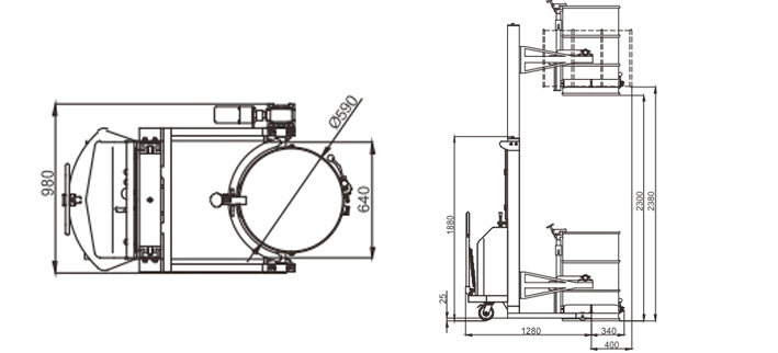 LYL450-S半電動不銹鋼油桶翻轉車尺寸圖