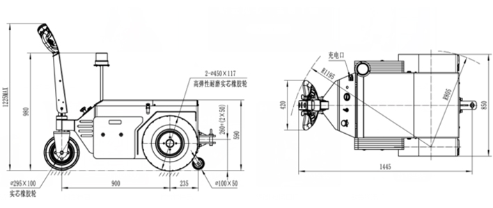 手拉式重型電動(dòng)牽引車尺寸圖