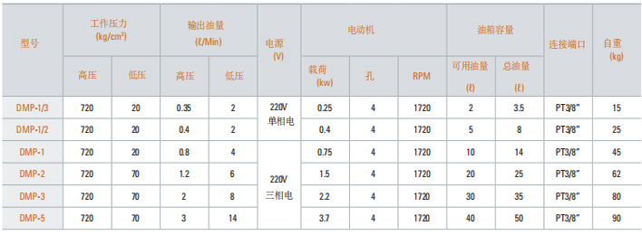 DMP型電動(dòng)液壓泵技術(shù)參數(shù)