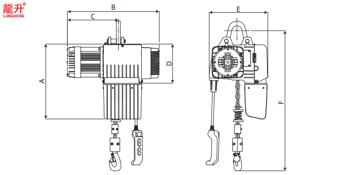 D2變頻環(huán)鏈電動葫蘆尺寸圖